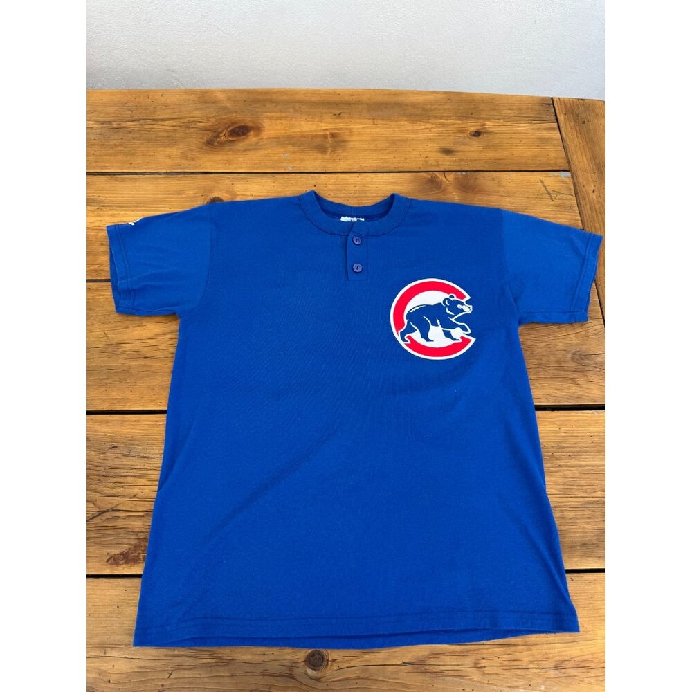 Majestic Chicago Cubs Blue Button Henley T-Shirt XL Genuine Merchandise MINT!